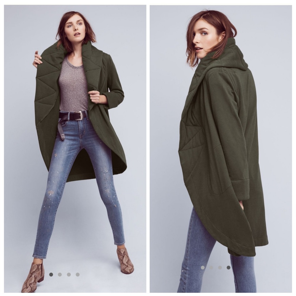 On The Road Dark Green Anthropologie Cozy quilted coat Moss Size M/L new